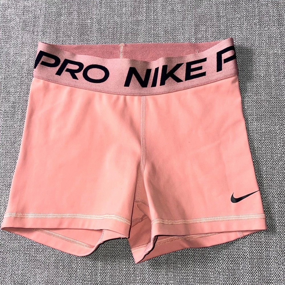 Nike Pro Shorts Women XS Dusty Rose Stretch Swoosh Logo Elastic Waist Athleisure